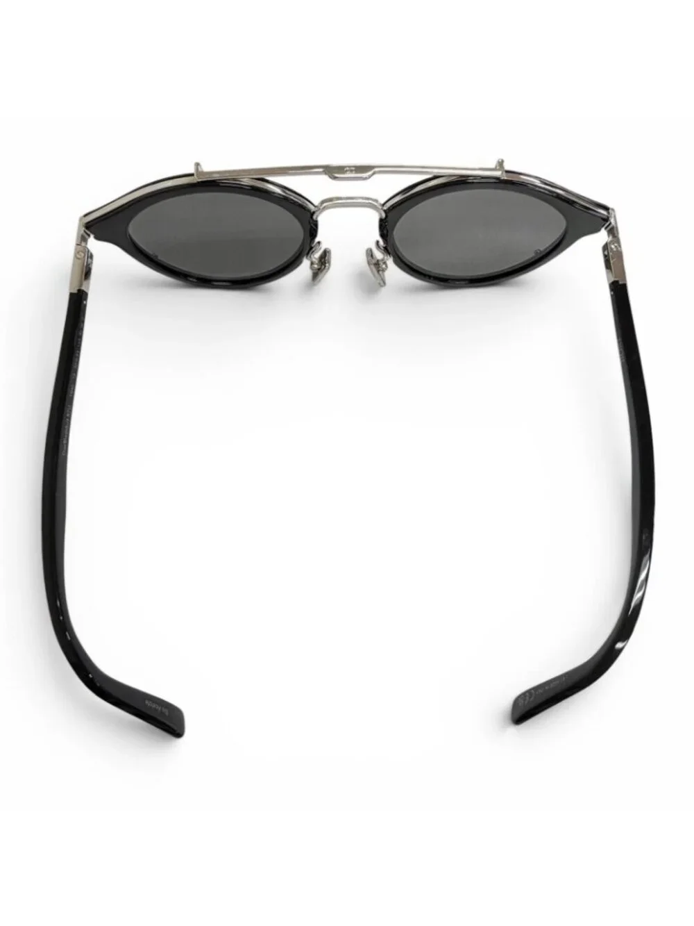 Dior Homme Blacksuit R7u Pantos Two Bridge Round Sunglasses Black Silver Eyewear